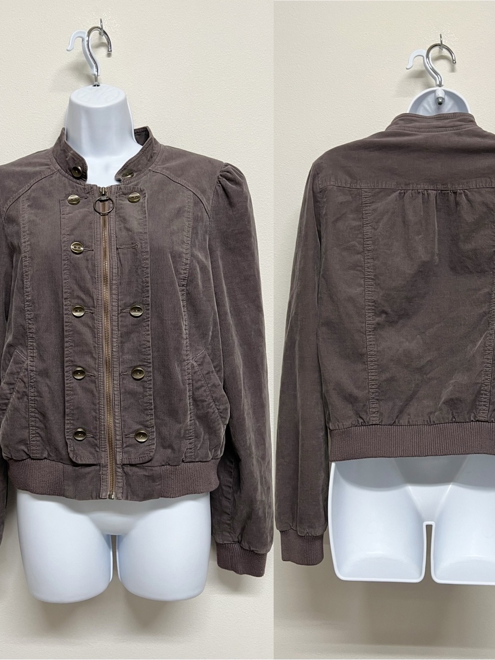Idra Anthro Brown Soft Corduroy Twilightcore Military Bomber Style Jacket Size 2